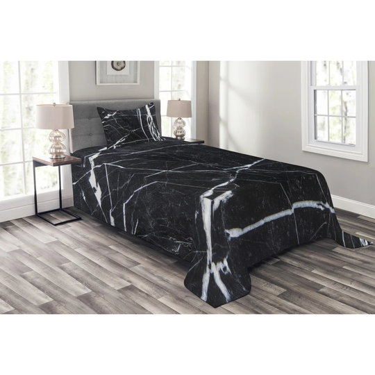 Adelhard Charcoal/White Bedspread Set with Pillow Sham