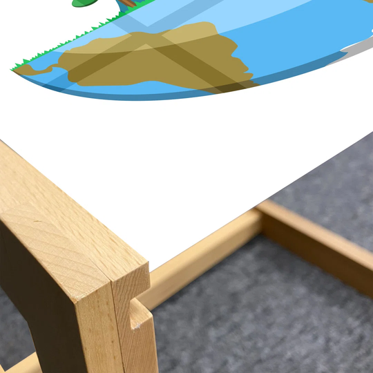 Earth Day Coffee Table, Half Earth Illustration With A Mountainous Landscape And Clouds, Acrylic Glass Center Table With Wooden Frame For Offices Dorm