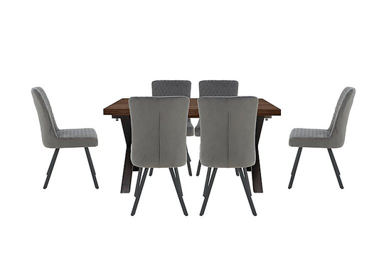 Mars Small Dining Table with 6 Velvet Chairs