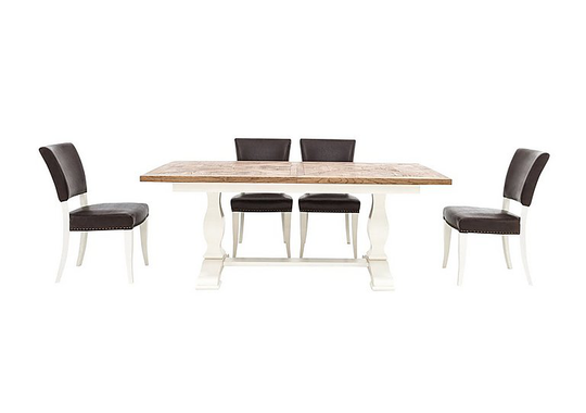 Pattern Extending Parquet Dining Table and 4 Chairs - Brown