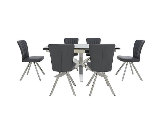 Vegas Extending Dining Table with 6 Faux Leather Swivel Dining Chairs Dining Set