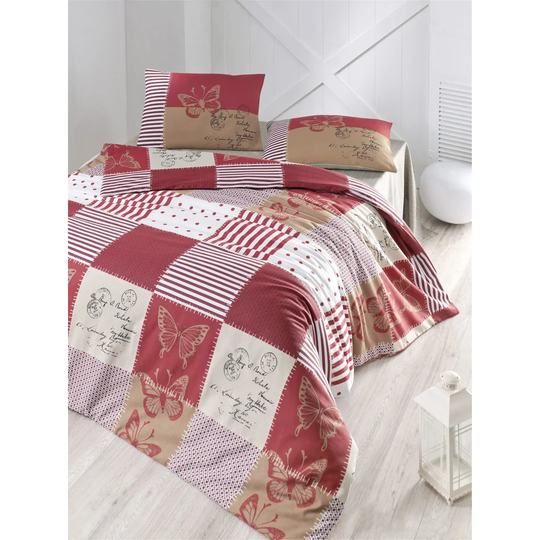 Dan Red/Cream/Beige/White/Claret/Red 127 TC Modern & Contemporary Duvet Cover Set