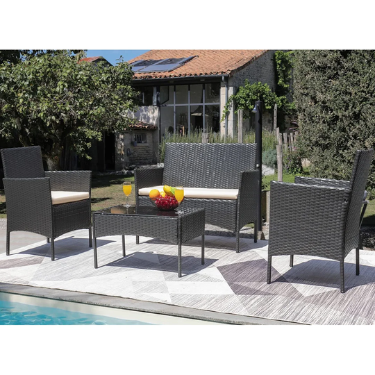Rattan Garden Wicker Furniture Sofa Set With 2X Armchairs 1X Double Sofa And 1 Table