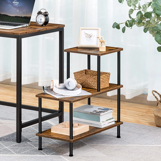 Narrow Side Table, Slim Bedside Table, Small Storage Side Table With 3-Tier Shelves, Industrial Sofa Side Table For Small Spaces, Living Room, Sturdy,