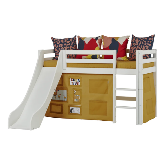 Basic Mid Sleeper Bed with Slide and Creator Curtain