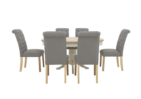 Furnitureland - Angeles Round Extending Dining Table and 6 Button Back Dining Chairs - Grey