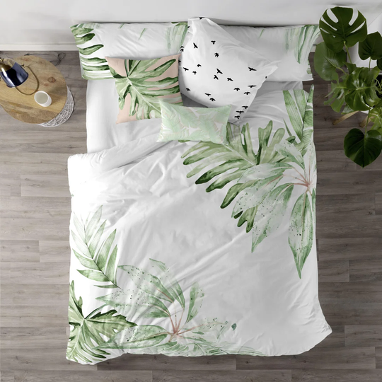 Brenden Green/White Cotton 150 TC Traditional Duvet Cover Set