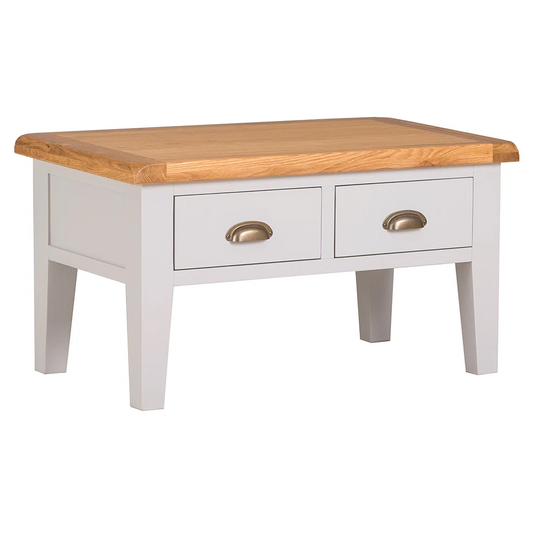 Assembled 2 Drawer Coffee Table - Light Grey