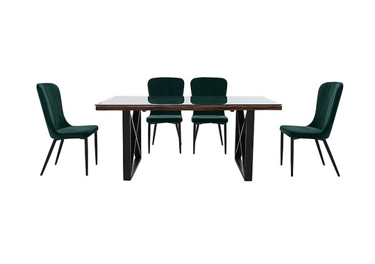 Noir Dining Table with X-Shaped Legs with 4 Chairs Dining Set - 180-cm