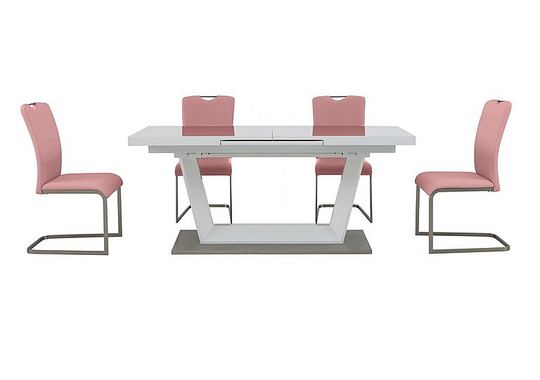 Bianco Large Extending Dining Table and 4 Chairs Dining Set - Pink