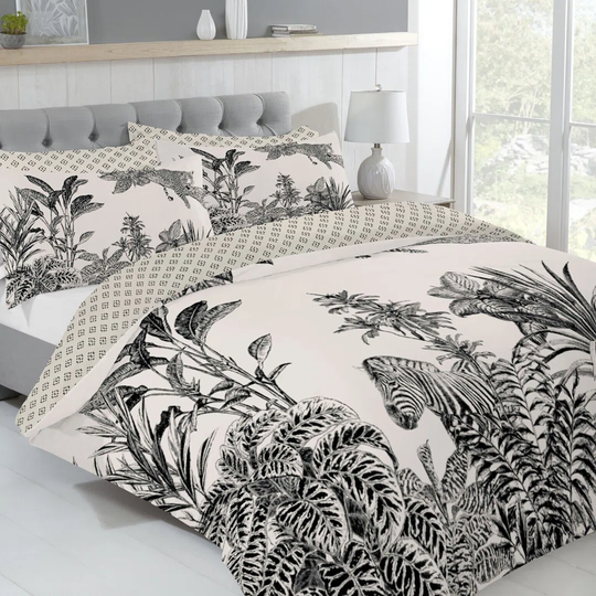 NightComfort Monochrome Zebra Palm Duvet Cover Set With Pillowcase