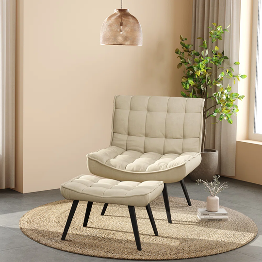 77Cm Wide Tufted Velvet Upholstered Accent Chair With Footstool