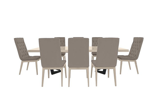 Palazzo 200cm Extending Dining Table in Sand Birch with 8 Capitonne Buttoned Dining Chairs