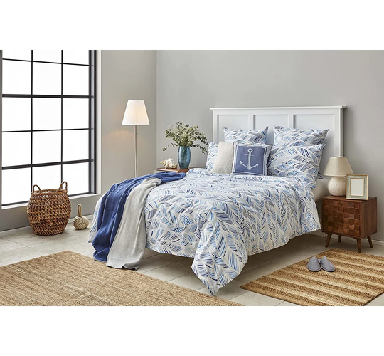 Blue/White Cotton 144 TC Reversible Duvet Cover Set