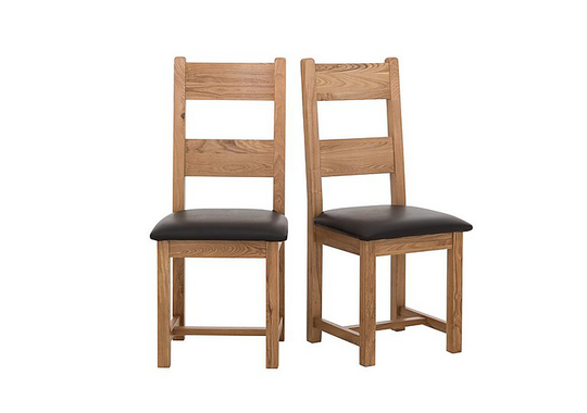 Furnitureland - California Pair of Wooden Ladder Back Dining Chairs - Brown
