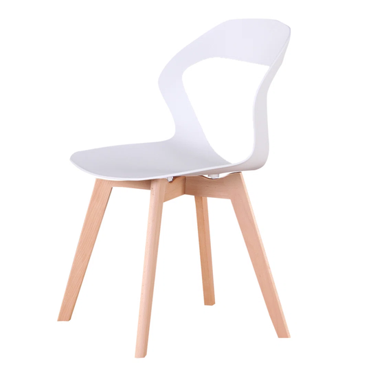 Set Of 4 Modern Plastic Kitchen Chairs With Solid Beech Wood Legs, Desk Chairs For Bedroom