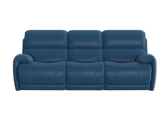 Link 3 Seater Leather Power Recliner Sofa with Power Headrests - Blue- World of Leather