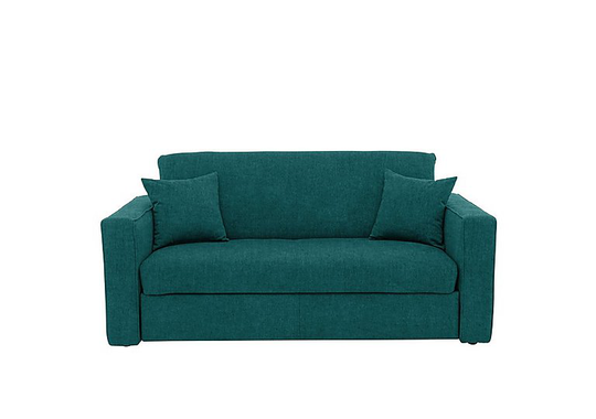 Versatile 2 Seater Fabric Sofa Bed with Box Arms - Teal