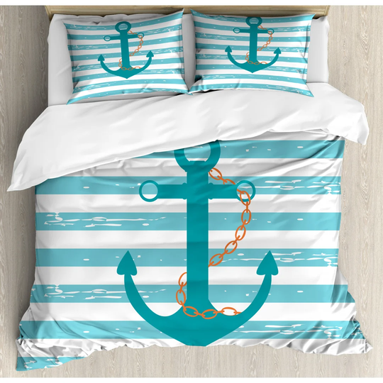 Ella Turquoise/White Microfibre 350 TC Coastal Duvet Cover Set
