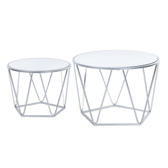 Mirror-metal Set 2 Tables 60x60x41-50x50x38 Cm
