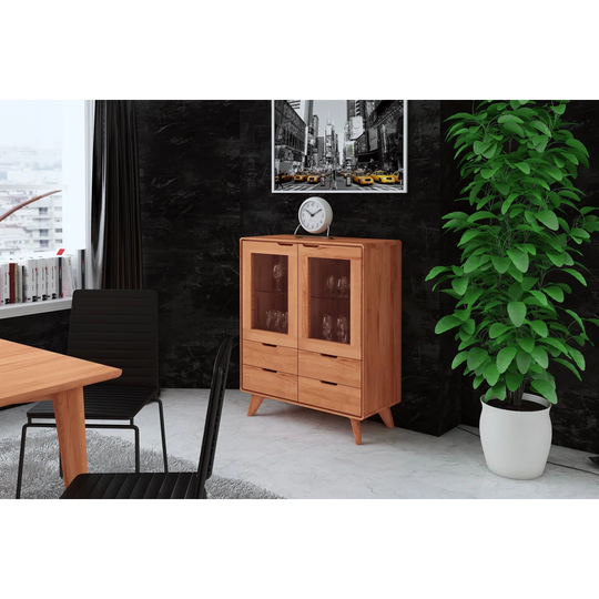 Edita 90 Cm Wide 4 Drawer Beech Solid Wood Sideboard