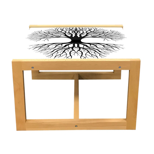 Tree Of Life Coffee Table, Plant Silhouette Roots And Branches Reflection Shadow Monochrome Illustration, Acrylic Glass Center Table With Wooden Frame