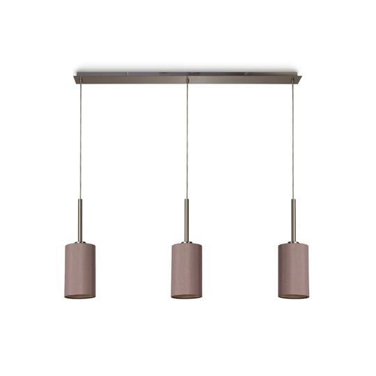 Baymont Satin Nickel 3 Light E27 3M Linear Pendant, C/W 120Mm Dual Faux Silk Shade, Taupe/Halo Gold