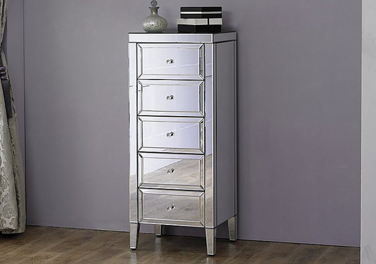 Francesca 5 Drawer Narrow Chest - Silver