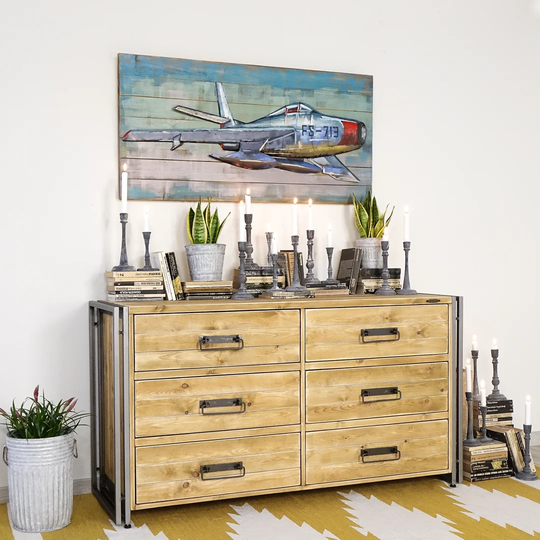 Pine Industrial Steel Sideboard