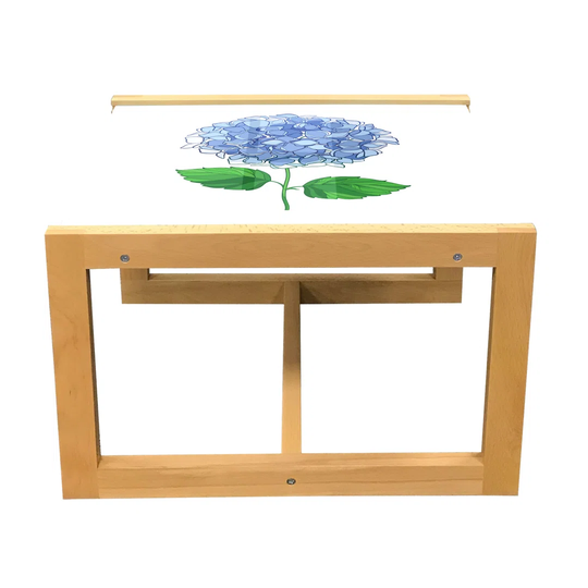Hydrangea Coffee Table, Simple Digital Drawn Graphic Of Flower Blooms, Acrylic Glass Center Table With Wooden Frame For Offices Dorms Ceil Blue Fern G