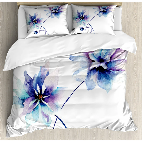 Gailey White/Purple/Blue Microfibre 350 TC Duvet Cover Set