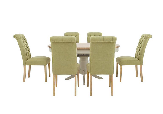 Furnitureland - Angeles Round Extending Dining Table and 6 Button Back Dining Chairs - Green