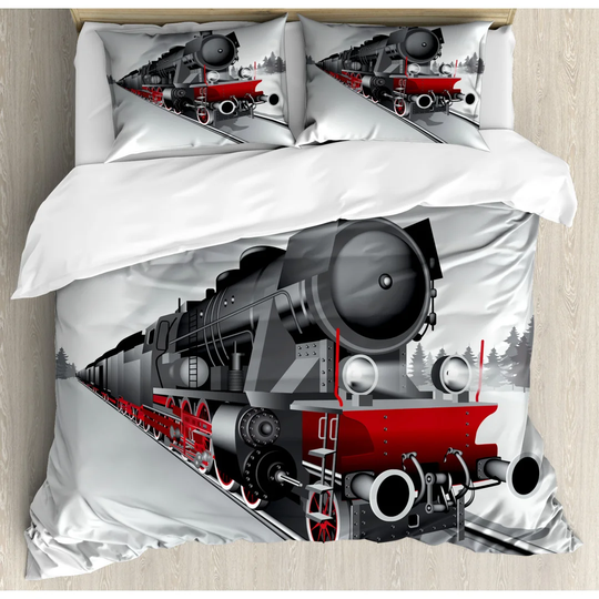 Northmoore Red/Grey/White Microfibre 350 TC Duvet Cover Set
