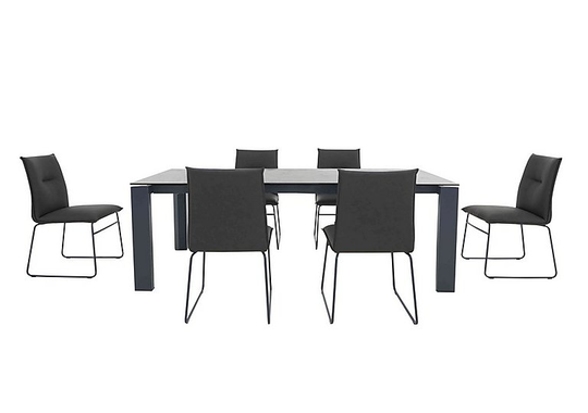 Connubia by Calligaris - Gate Extra-Large Extending Dining Table with Matt Grey Legs and 6 Maya Ski Leg Faux Leather Dining Chairs