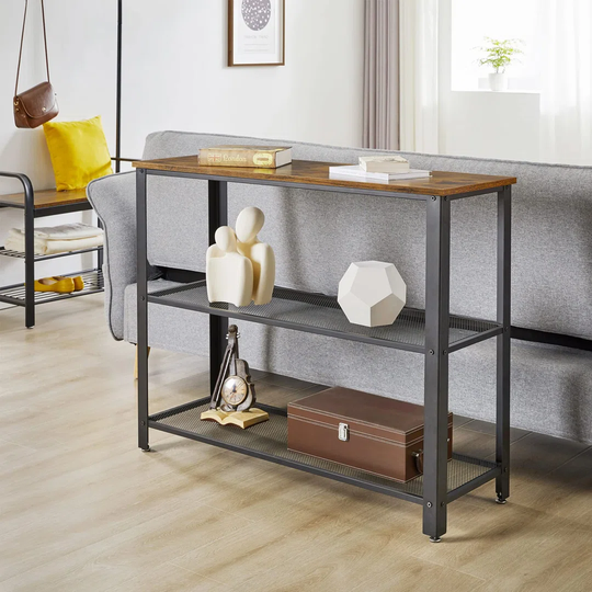 Industrial Console Table, Narrow Sofa Side Table, Hallway Table With Storage Shelves, End Table For Living Room, Entrance, Foyer, Hallway, Metal Frame