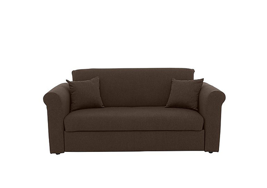 Versatile 2 Seater Fabric Sofa Bed with Scroll Arms - Brown