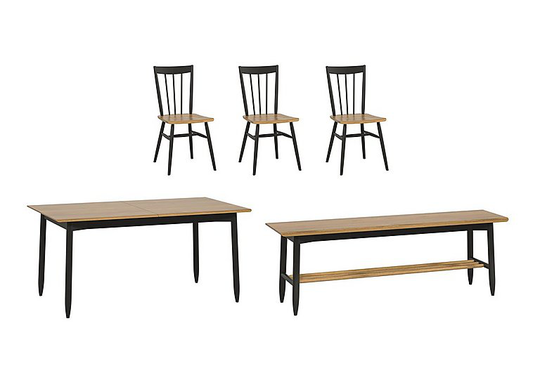 Ercol - Monza Medium Extending Dining Table, 3 Dining Chairs and Dining Bench