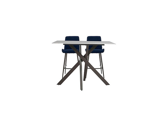 Samurai Bar Table with White Stone Top and 2 Velvet Bar Stools
