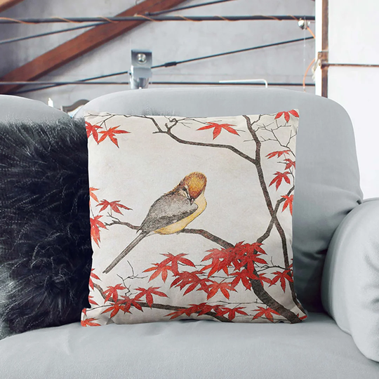 Bird in Autumn by Toshi Yoshida Polyester/Polyfill Square Cushion with Filling Pillow
