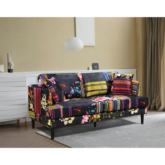 3 Seater Patchwork 171Cm Velvet Recessed Arm Sofa
