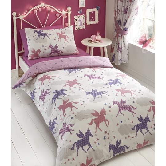 Akil Pink Unicorns Stars Reversible Duvet Cover Set