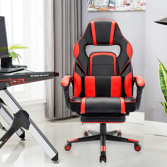 Burdon Gaming Chair With Footrest,Ergonomic Recliner Swivel Gaming Office Chair,High Back Leather