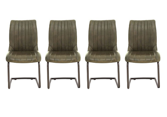 Dee Set of 4 Cantilever Leather Dining Chairs - Green