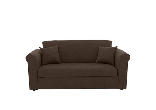Versatile Small 2 Seater Fabric Sofa Bed with Scroll Arms - Brown