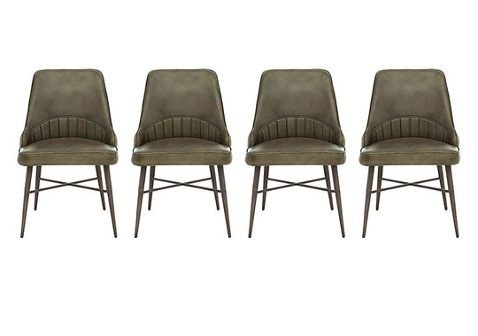 Val Set of 4 Leather Dining Chairs - Green