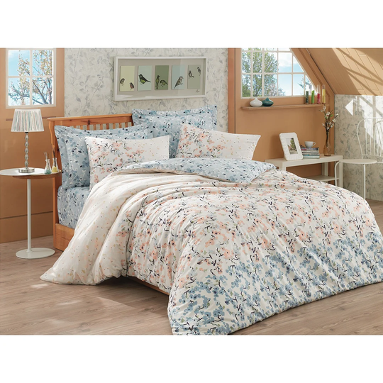 Langell Blue/Beige 100% Cotton Reinforce 145 TC Duvet Cover Set