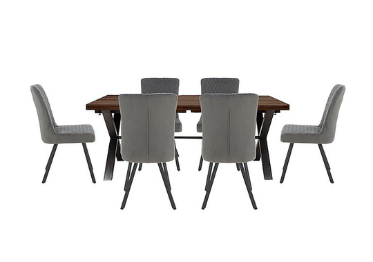 Mars Large Dining Table with 6 Velvet Chairs