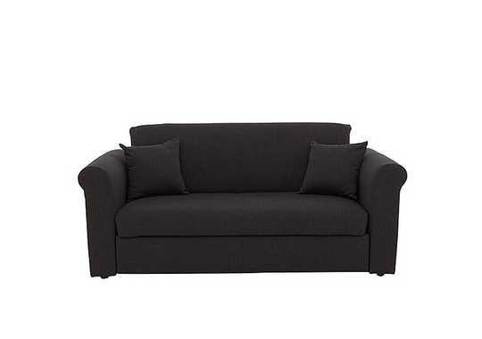 Versatile 2 Seater Fabric Sofa Bed with Scroll Arms - Black