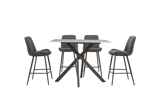Samurai Bar Table with White Stone Top and 4 Velvet Bar Stools
