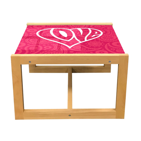 Groovy Coffee Table, Big Heart With Background Retro Romance Will Change The World Illustration, Acrylic Glass Center Table With Wooden Frame For Offi